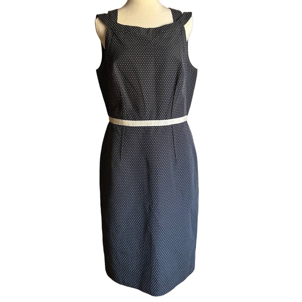 David Meister |  Navy Blue Polka Dot Cocktail Dress Preppy Nautical   - Sz 10